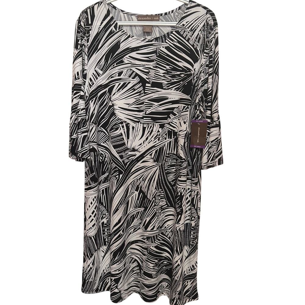 Alexandra + Oak Stretchy Black White Printed Dress Quarter Sleeves‎ Size XXL